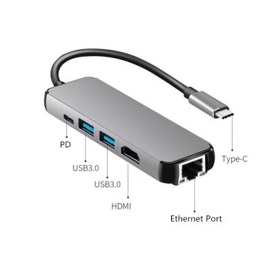 China Desktop Type C Hub 5 in 1 USB Hub Multi Function Adapter for MacBook Pro and Type C Windows Laptops for sale