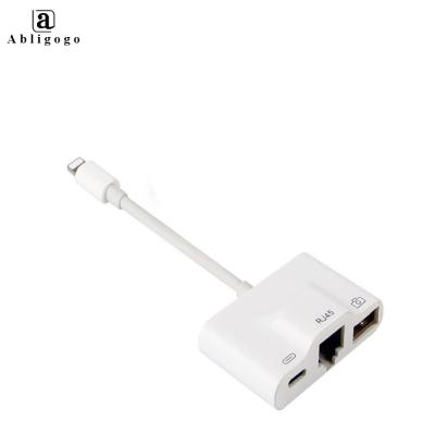 China Phone Top Supplier 3 in 1 Ethernet Adapter RJ45 LAN Wired Network USB Camera Player Overseas Travel Compact for Phone/ipad for sale