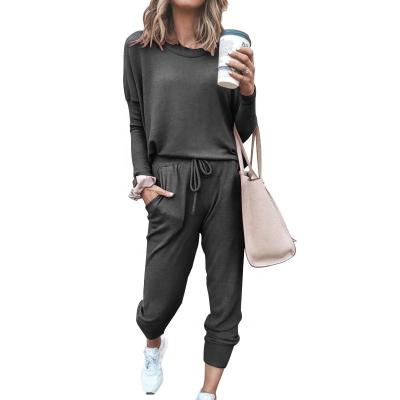 China Autumn Winter Women Two Piece Set Pullover Solid Color Long Sleeve Breathable Loose Casual Top Sport Pants for sale