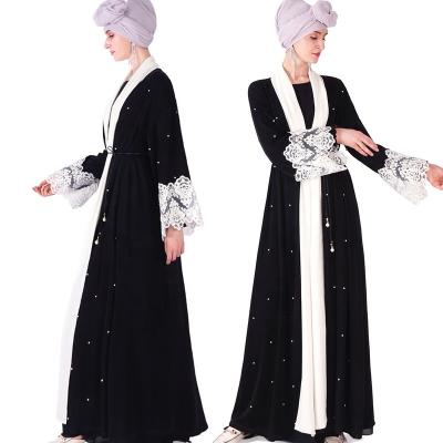 China Modest Muslimah Styling High Quality Women Cardigan Kaftan Islamic Clothing Lace Embroidery Beaded Muslim Dress Abayas for sale