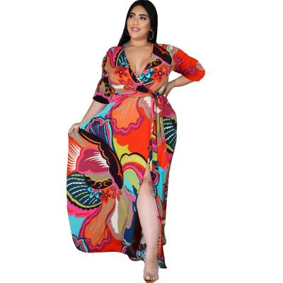 China Summer Ladies Fashion Floral Print Viable V-Neckline Maxi Casual Long Dress For Women for sale