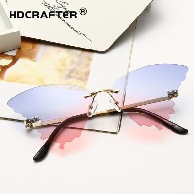 China New Fashion Colorful Butterfly Sunglasses HDCRAFTER Women's Metal Shades UV400 Party Cool CE Rimless Eyewear Unisex Fashionable Glasses for sale