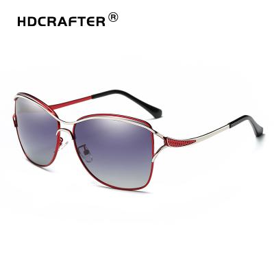 China Fashion Sunglasses HDCRAFTER Classic Brand Metal Oversized Women's Sunglasses Fashion UV400 Polarized Eyewear Ladies Fashionable Glasses CE for sale