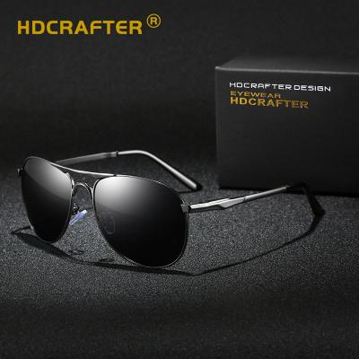 China HDCRAFTER Pilot Wholesaler Alloy Classic Men's Sunglasses Polarized uv400 Driving Eyewear Metal Spring Hinge Glasses Outdoor CE for sale