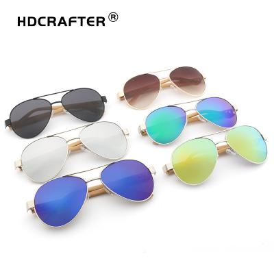 China Fashion Sunglasses HDCRAFTER Classic Bamboo Wooden Pilot Sunglasses Eco-friendly uv400 Driving Colorful Eyewear Customize Logo Mens Glasses CE for sale