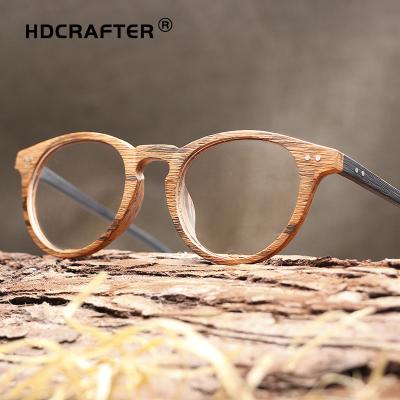 China For Reading Glass Acetate Wood Grain Retro HDCRAFTER Optical Glasses Frame Eyewear Classic Round New Unisex Reading Glasses CE for sale