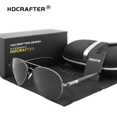 China Alloy Pilot Men's Classic Wholesaler HDCRAFTER Sunglasses Polarized uv400 Driving Eyewear Brand Spring Hinge Glasses Outdoor CE for sale