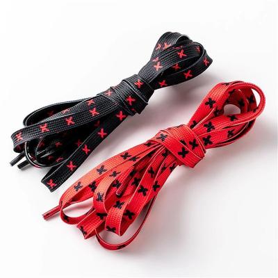 China Accessories High Top Flat Laces 1 Pairs of Different Red Black Cross Flat Laces Canvas Sneakers Basketball Shoe for sale