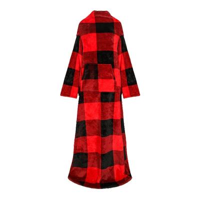 China Winter Famale Pajamas Anti Dust Mite Oversized Sherpa Flannel Fleece With Wearable Sleeves Long TV Covers For Unisex Women Men for sale