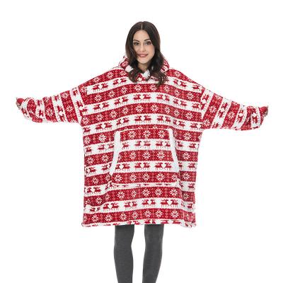 China Oversized Sherpa Hoodie Blanket Anti Dust Mite Winter TV Family Wearable Luxury Flannel Hooded Pajamas For Women Men Unisex Christmas Gift for sale