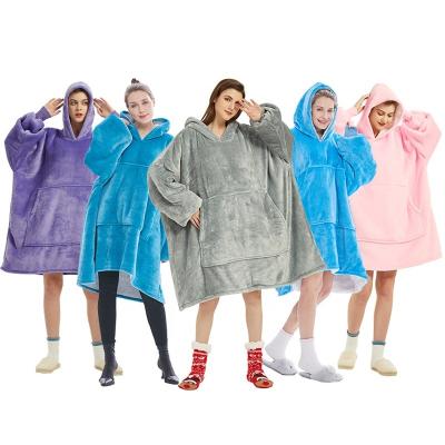 China Warm Unisex Anti Dust Mite Double Layer Sherpa Oversized Hoodie Pajama Covers Hooded Men Women Flannel Oversized Sweatshirt Hoody for sale