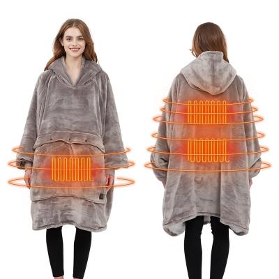 China High Quality Custom Flannel Fleece Anti Dust Mite Electric Spray Heated Blanket Wearable Usb Covers Hoodie For Men Women Unisex for sale