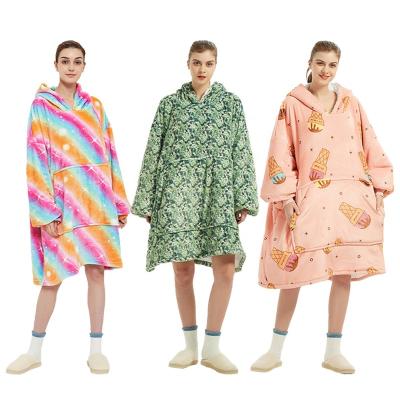 China Wearable Anti Dust Mite Hoodies Pajama Cover Double Layers Sweatshirt One Size Fits All Hoodie Covering Sherpa Oversized Flannel For Adults for sale