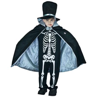 China Halloween Gift High Quality Fantasy 3D Printed Skeleton Overalls With Hat Cloak Carnival Cosplay Costume For Kids Halloween Party for sale