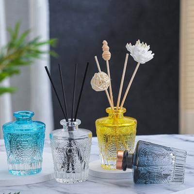 China Home Decorate Rattan Volatile Nordic Style Home Colorful Fresh Aromatherapy Reed Diffuser Glass Bottle for sale