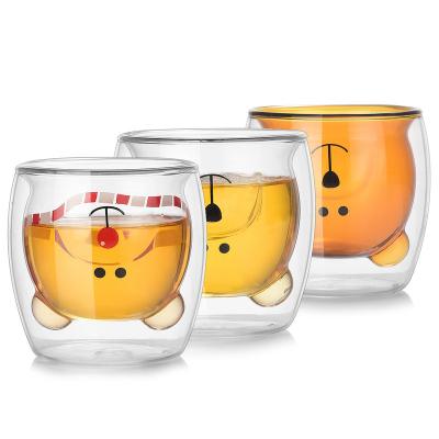 China Cute Eco-Friendly Sustainable Double Cup Wall Coffee Espresso Bear Shape Glass Mug For Friend Birthday Gifts for sale