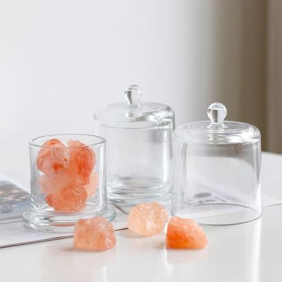 China Home Decoration Unique Style Empty Clear Candle Holder Glass Jar With Glass Lid for sale