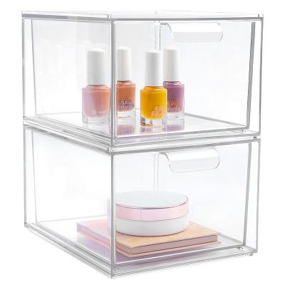 China 2 Pcs Makeup Storage Drawer High Quality Plastic Stackable Organizer Stocked Set for sale