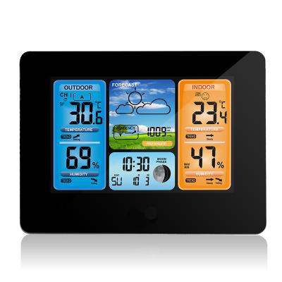 China 12 Functions Indoor and Outdoor Weather Forecast Station LCD Display Show for Temperature Humidity Barometer Meter Alarm Clock and Calendar for sale