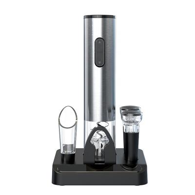 China Easy to Store 2022 New Arrival Gift Design Stainless Steel Battery Operated Electric Wine Opener Set with Storage Base for sale