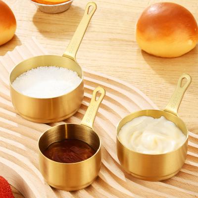 China Viable Korean Fashion 304 Gold Stainless Steel Sauce Cup With Handle Mini Dipping Sauce Plate for sale