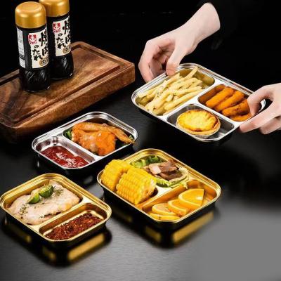 China Modern Sustainable Dinnerware Gold 304 Metal Stainless Steel Divided Dinner Dishes For Restaurant Dining Dishes for sale