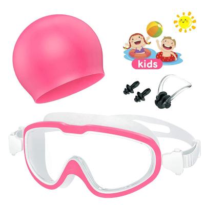 China Anti-fog ; UV protection; 2021 popular design waterproof clear swimming goggles 2 pieces swim set with cap for sale