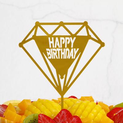 China New Happy Birthday Small Moq Gold Decoration Amazon Diamond Cake Topper Top Acrylic Cute Silver Stock Custom Wholesale Dessert for sale