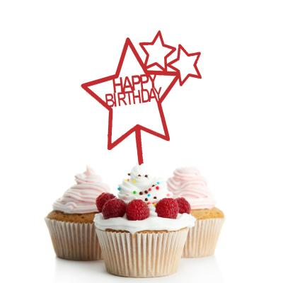 China 2022 Hot Stock Custom Acrylic Happy Birthday Dessert Party Decoration 5 Colors 5 Colors Cute Star Cake Topper for sale