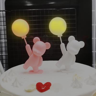 China New Happy Birthday Valentine Wedding Decoration Love Shape Balloon With Light White Pink 3d Cute Animal Teddy Bear Cake Topper for sale