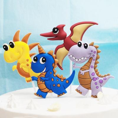 China 2022 New Design Cute PVC Dinosaur Cake Topper Cake Accessories Happy Birthday Decorations Supplies Boy Cute Miniature Baby Toy for sale