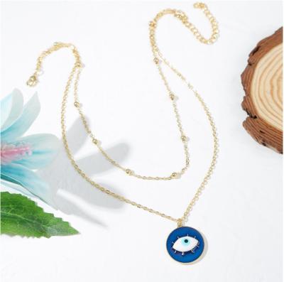 China Fashion Hiphop Silver Gold Plated Necklaces With Blue Turkish Eye Pendant For Women Men Couples Necklace for sale