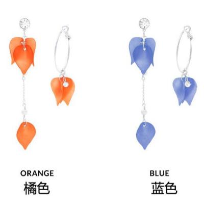 China Romantic Korean Blue Jewelery Asymmetrical Frosted Petals Leaf Ring Tassel Circle Diamond Orange Earring Earrings for sale