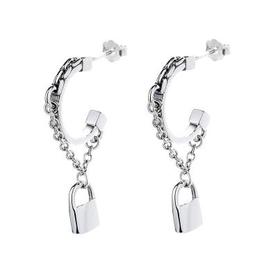 China Women's Creative 925 Sterling Silver C Ring Chain Padlock Earrings from Hiphop for sale