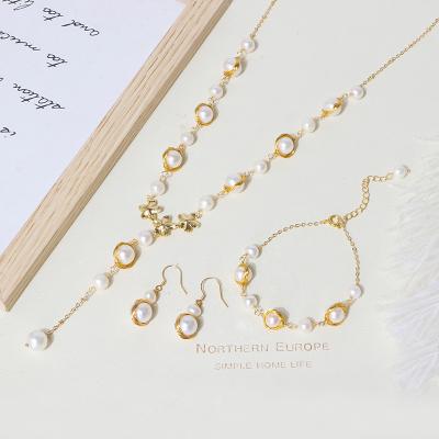 China CLASSIC Wholesale Fashion China Women Gold Plated Necklace Bracelet Braided Wrapping Bead Jewelry Set for sale