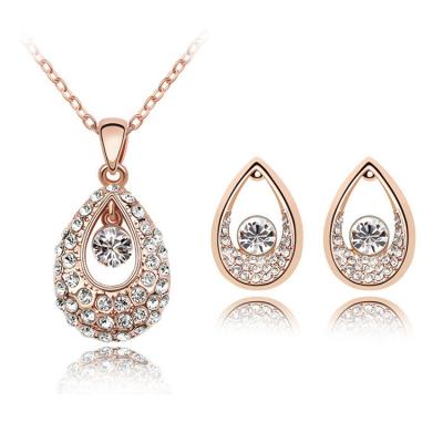 China Women Indian Crystal Necklace Earrings Romantic High Quality Wedding Jewelry Set for sale