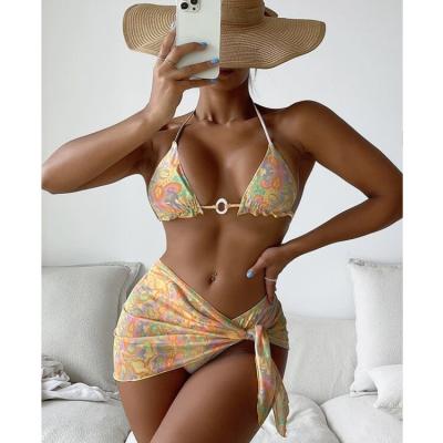 China New brand breathable sexy hot girl bikini 3piece skimpy bikini swimsuits cover up for sale