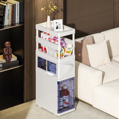 China Sustainable Modern Household Two Layers Rack Plastic Cabinet Storage Shelf Gap Drawer Kitchen Side Bracket Bracket Cabinet for sale