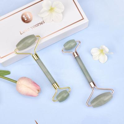 China 2021 Summer Hot Green Stone Crystal Jade Roller Anti-puffiness Aventurine Beauty Face Massage Roller Gua Sha Set Jade Roller For Face for sale