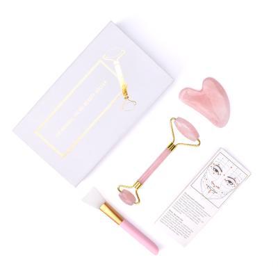 China All-in-one shelf massager facial roller/rose quartz roller gua sha beauty stainless lovely handheld jade with box for sale