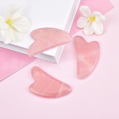 China New Cool Feeling Material Board Massage Stone Horn Scraping Shape Rose Quartz Gua Sha For Face Hand Shoulder for sale