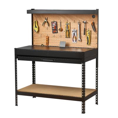 China Machinery Repair Shops New Design Garage Metal Black Work Bench Storage Steel Work Bench With Drawers And Peg Boar for sale