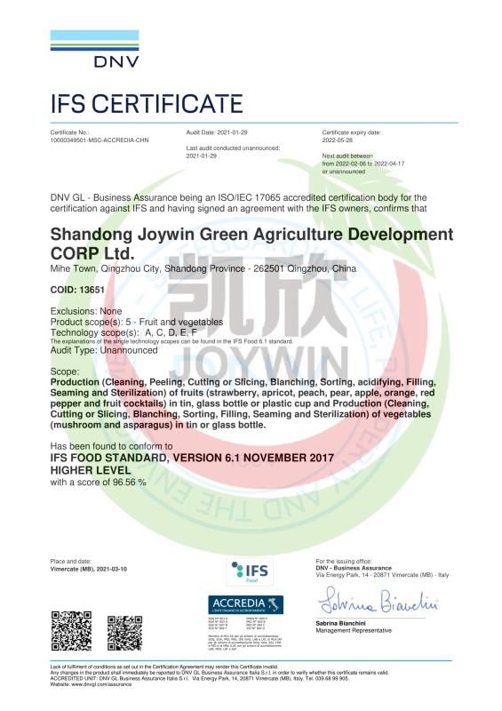 IFS - Shandong Joywin Green Agriculture Development Co., Ltd.