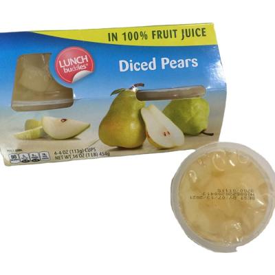 China Canned Fresh Pears Canned Pears Carved In Plastic Fruit Cup for sale