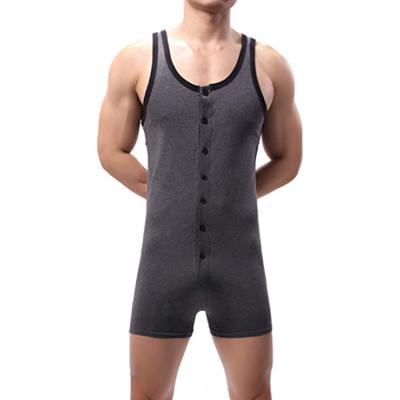 China 2021 QUICK DRY gray 100% cotton custom made plus size one piece sleepwear jumpsuits sleeveless coveralls for men for sale