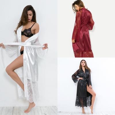 China Satin lingerie set wholesale women apparel lingerie long robes plus size sexy lace lingerie long robes satin lingerie set for sale