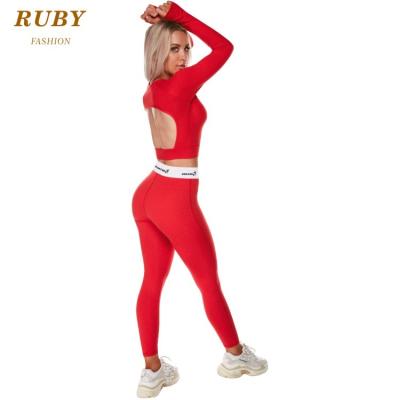 China Sports Bra Antibacterial Custom Red Fitness Wear Women Yoga Leggings for sale