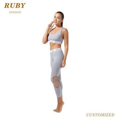 China Wholesale Good Quality Antibacterial Cotton Spandex Sports Yoga Bra And Legging Set For Women for sale