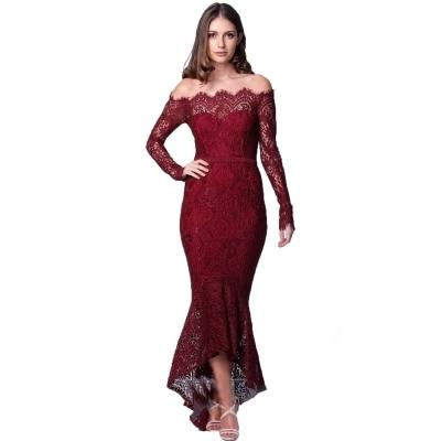 China Anti-Wrinkle 2021 Top Sale Women's Maxi Floral Lace Long Sleeve Amazon Anti-Wrinkle Off Shoulder Elegant Mermaid Wedding Dress for sale