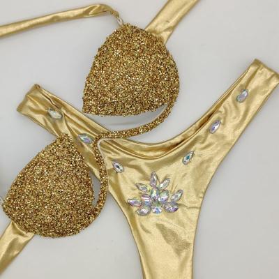 China Breathable Women's Rhinestone Swimsuit Rhinestone Thong Bikini Swimwear Swimwear Set for sale